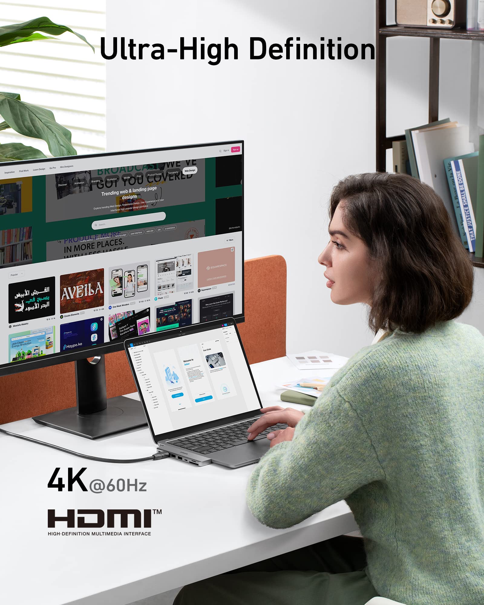 Anker 547 USB-C Hub for MacBook showing multiple ports including USB-C and USB-A for charging and connectivity.