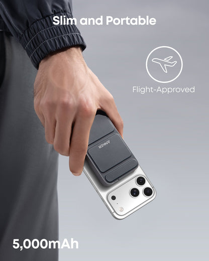 Anker 622 Magnetic Battery MagGo in Dolomite White for charging, showing the compact design and magnetic attachment.