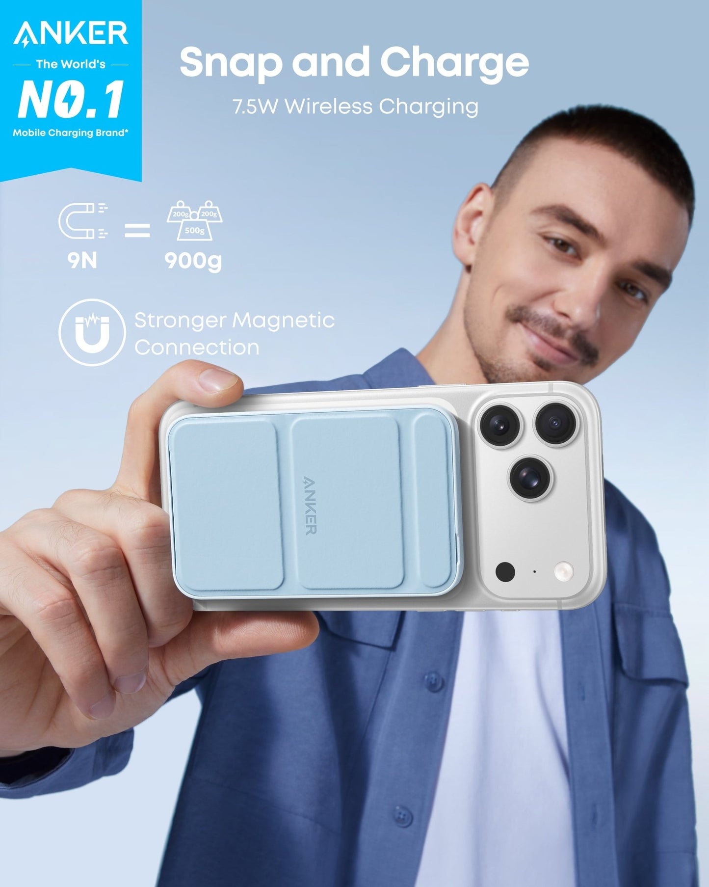 Anker 622 MagGo Magnetic Battery for charging, shown in dolomite white with magnetic attachment and compact design.