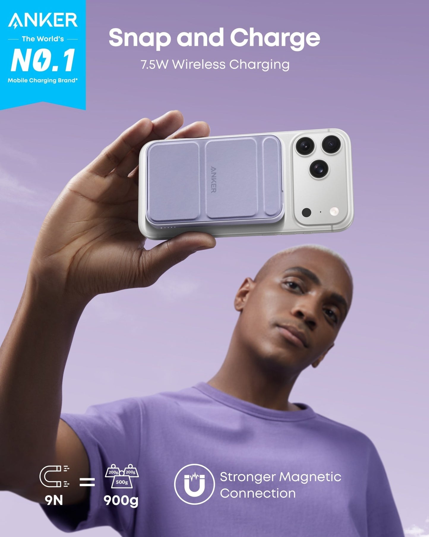 Anker 622 Magnetic Battery MagGo in Dolomite White, showing a sleek portable charging device with magnetic attachment feature.