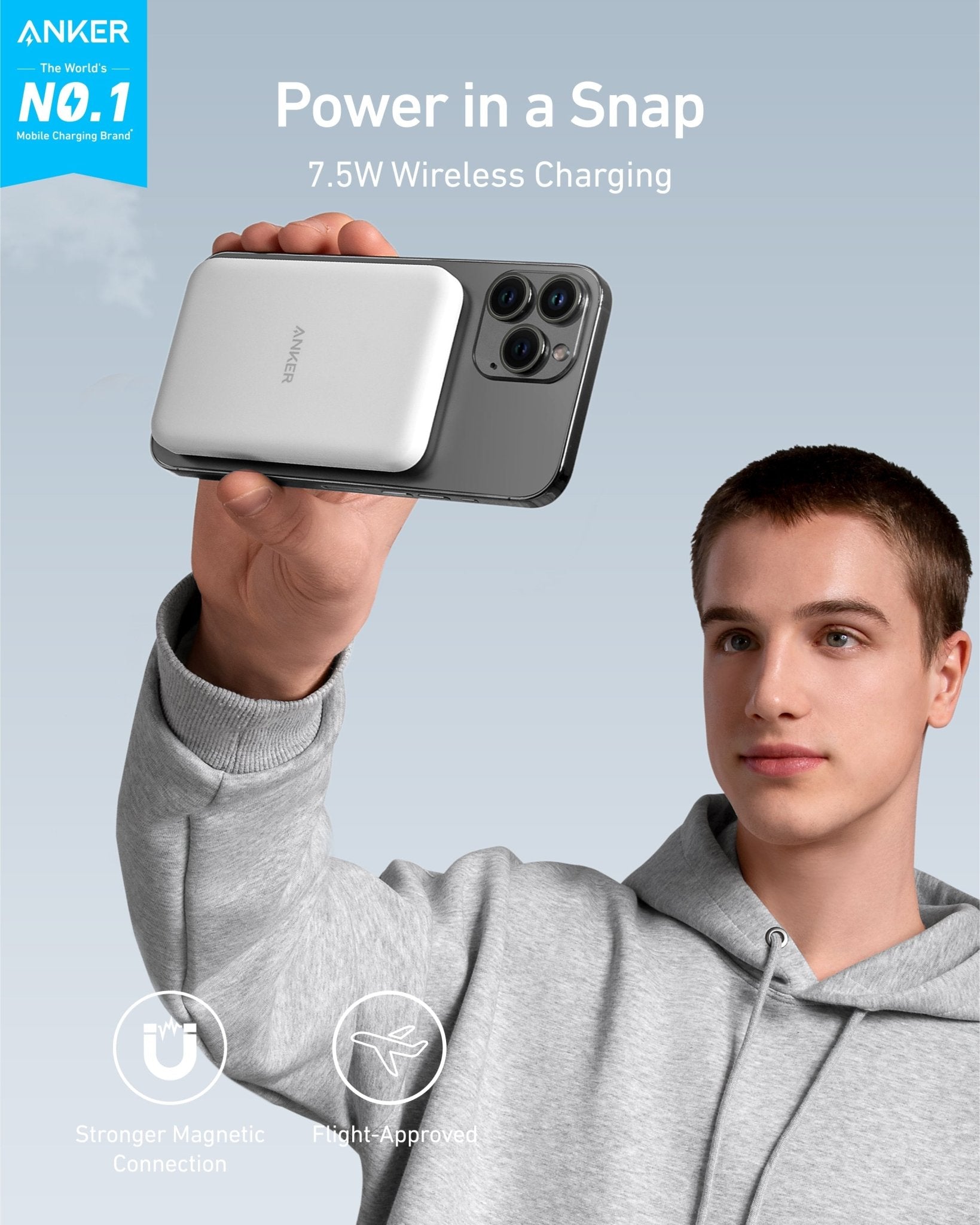 Anker 621 MagGo Magnetic Battery in Interstellar Gray, compact portable power bank with magnetic charging capability.