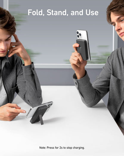 Anker 633 Magnetic Battery in Interstellar Gray, compact portable charging device with magnetic attachment for smartphones.