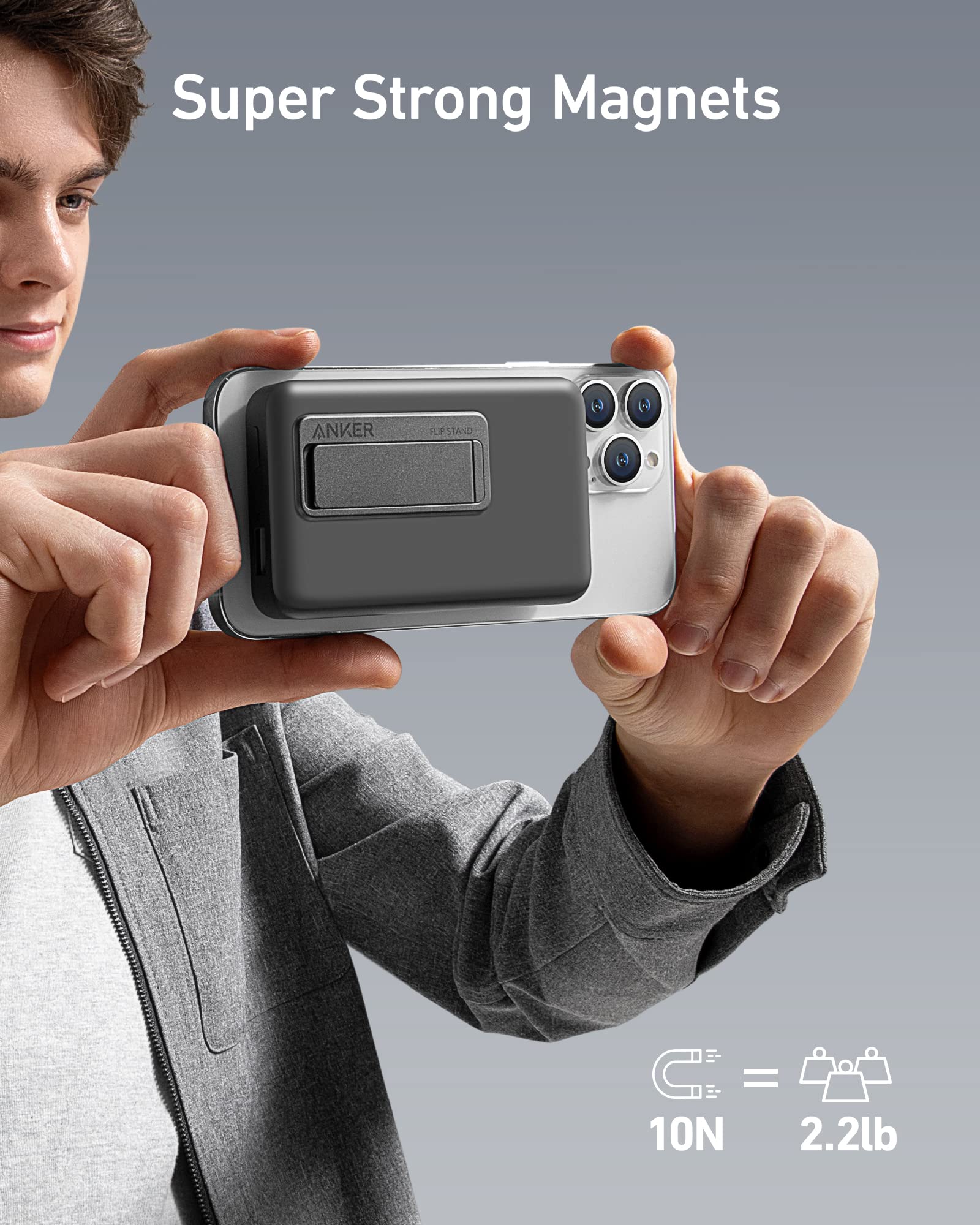 Anker 633 Magnetic Battery in Interstellar Gray showing its compact design for magnetic charging compatibility.