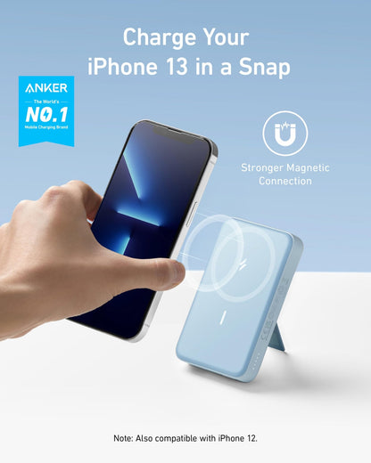 Anker 633 Magnetic Battery in Interstellar Gray for charging, showing the compact design and magnetic connection feature.