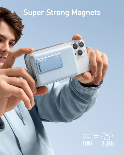 Anker 633 Magnetic Battery charging device in interstellar gray with magnetic connection and compact design.