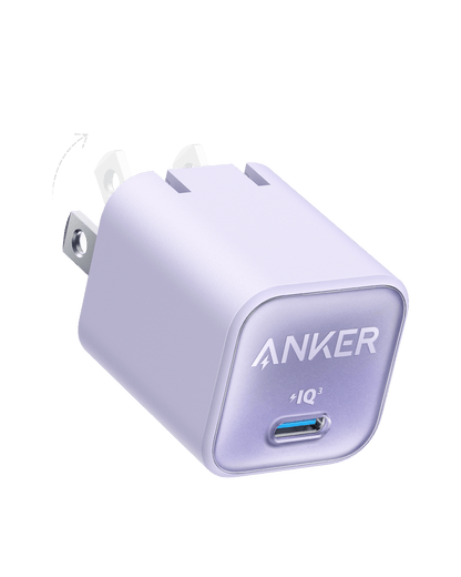 Anker Nano 30W charging-only compact black USB-C power adapter for fast device charging.