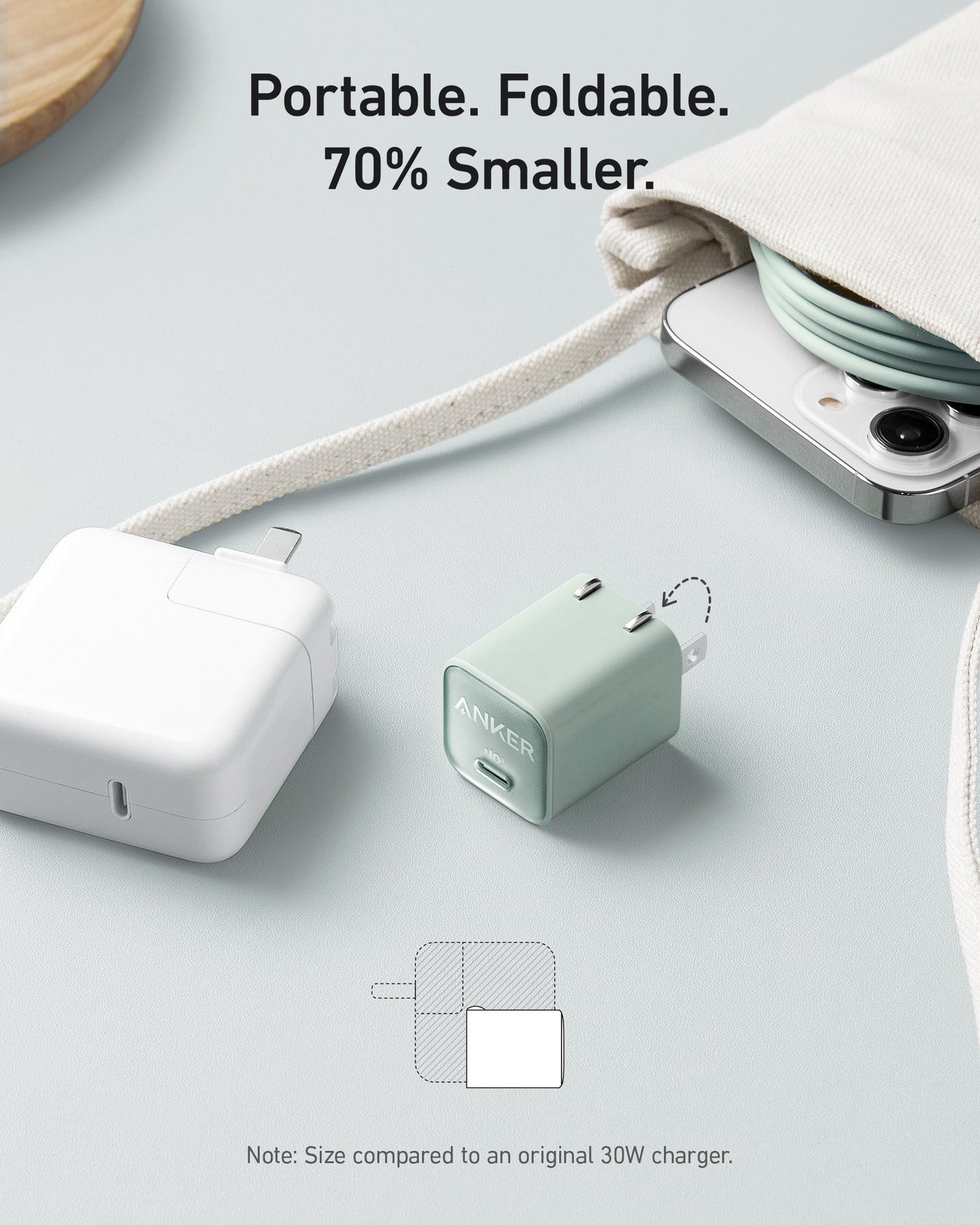 Anker Nano Charger 30W in black, compact USB-C charging device for fast smartphone and device charging.