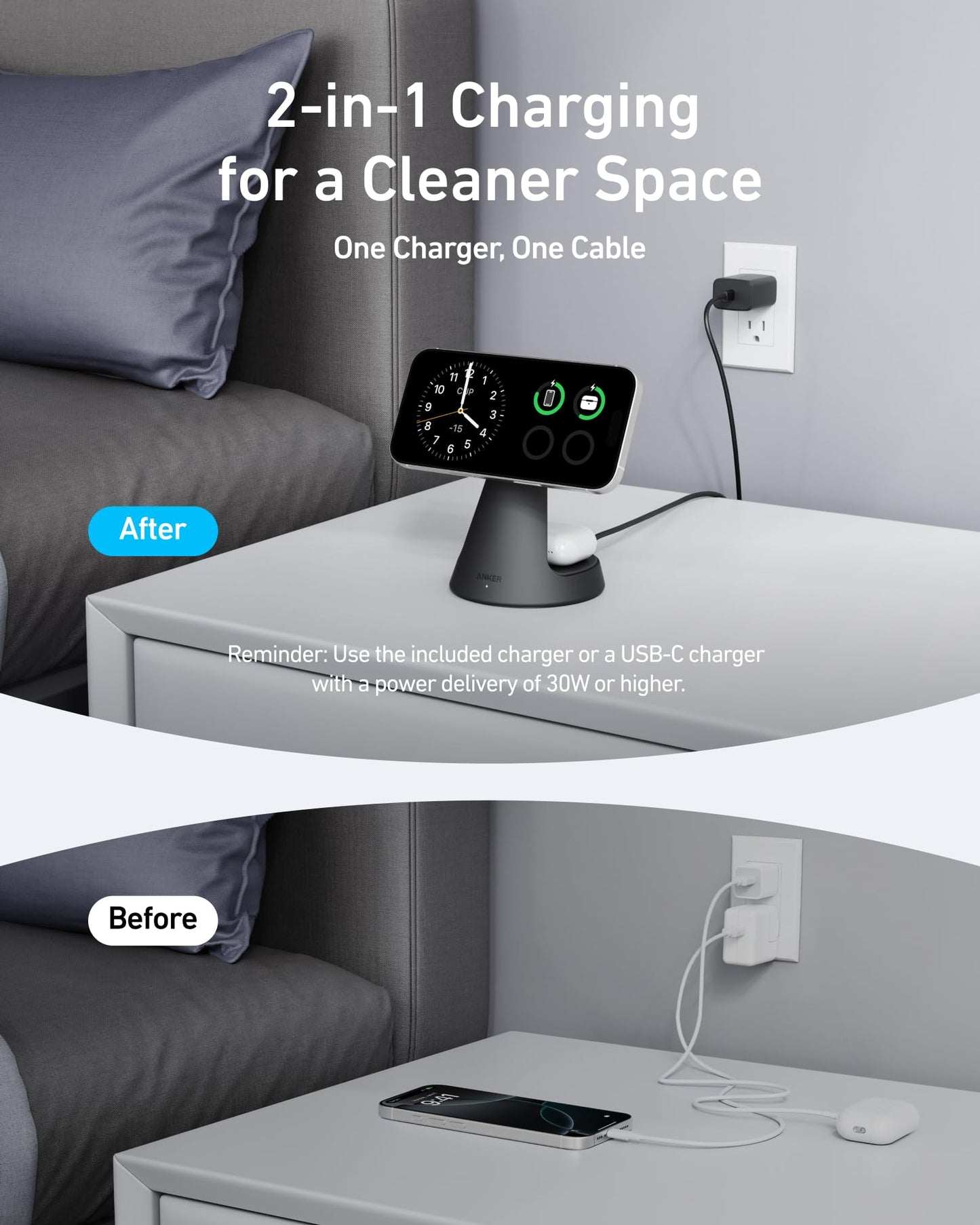 Anker MagGo Wireless Charger (2-in-1, Dock Stand) with USB-C Cable BOA - BACKUPMYFILESNOW.COM®