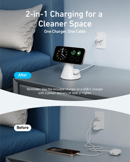 Anker MagGo Wireless Charger (2-in-1, Dock Stand) with USB-C Cable BOA - BACKUPMYFILESNOW.COM®