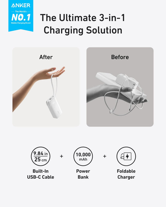 Anker Power Bank (10K, Fusion, Built-In Cable) - BACKUPMYFILESNOW.COM®