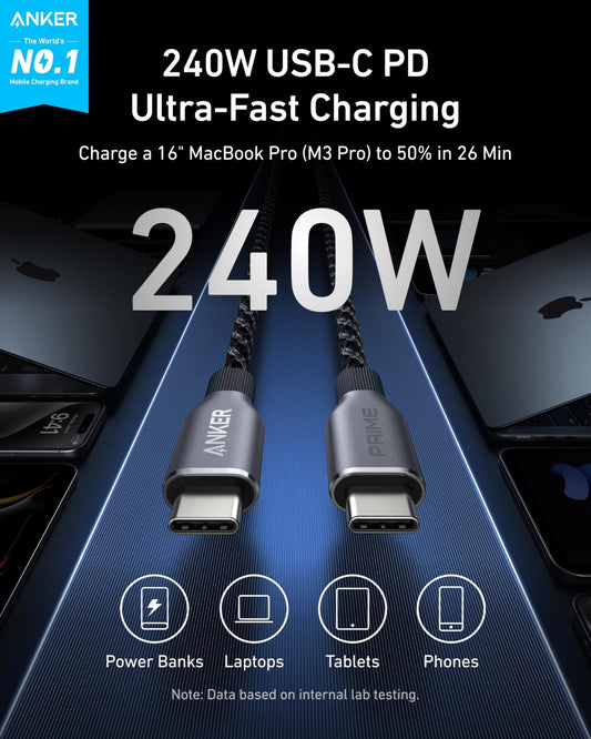 Anker Prime USB-C to USB-C Cable (240W, Upcycled-Braided) - BACKUPMYFILESNOW.COM®