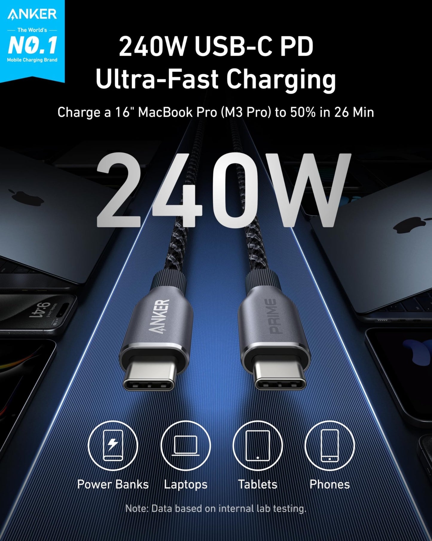 Anker Prime USB-C to USB-C Cable (240W, Upcycled-Braided) - BACKUPMYFILESNOW.COM®