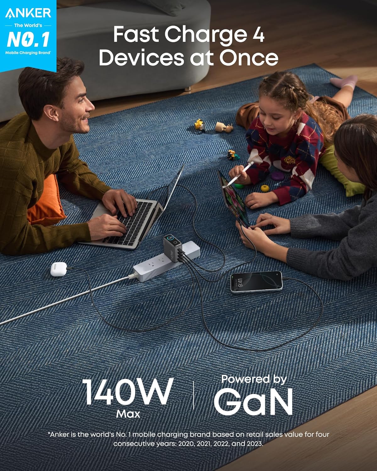 Anker 25K 165W laptop power bank with built-in and retractable cables in space black for portable charging.