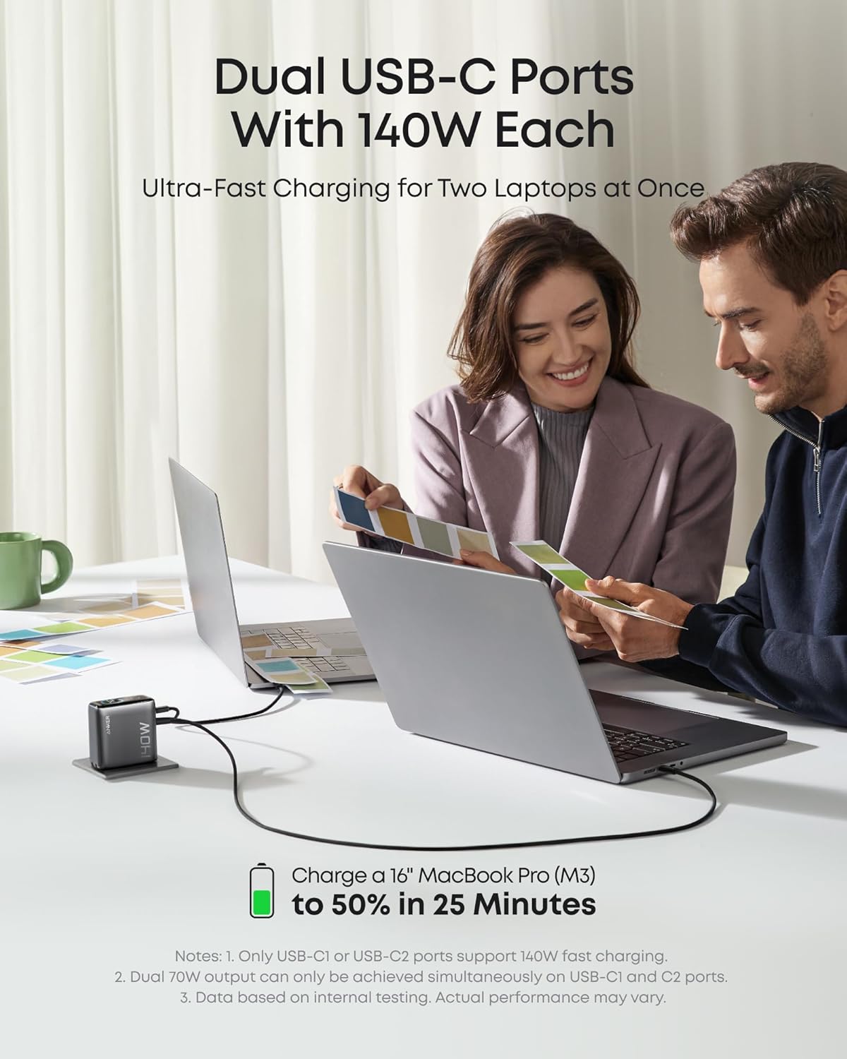 Anker 25K 165W laptop power bank in space black with built-in and retractable cables, portable power source for laptops and devices.