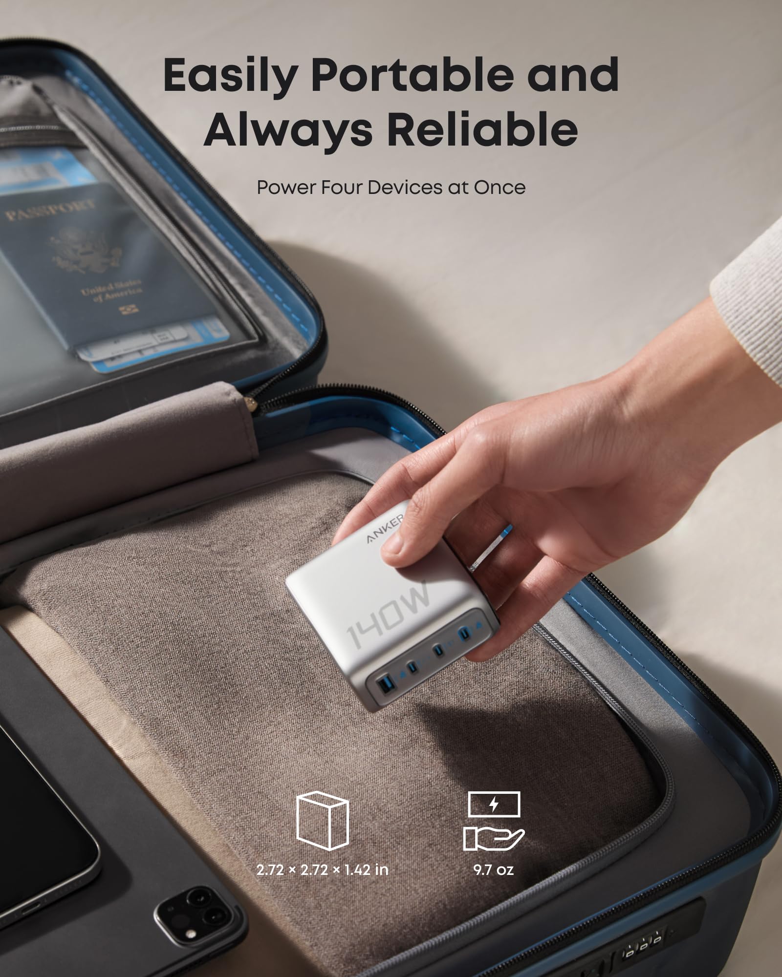 Anker 25K 165W laptop power bank with built-in and retractable cables in space black for portable charging.