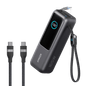 Anker 25K 165W laptop power bank with built-in and retractable cables in space black, portable and high-capacity for charging devices.