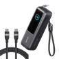 Anker 25,000mAh laptop power bank in space black with built-in and retractable cables, 165W power output, portable charging device.