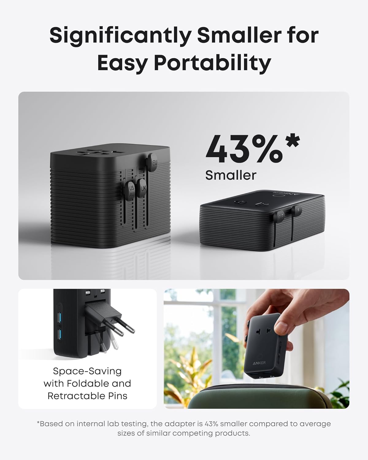 Anker 25K 165W laptop power bank in space black with built-in and retractable cables, portable and high-capacity for charging devices.