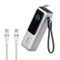 Anker 25K 165W laptop power bank in space black with built-in and retractable cables for portable device charging.