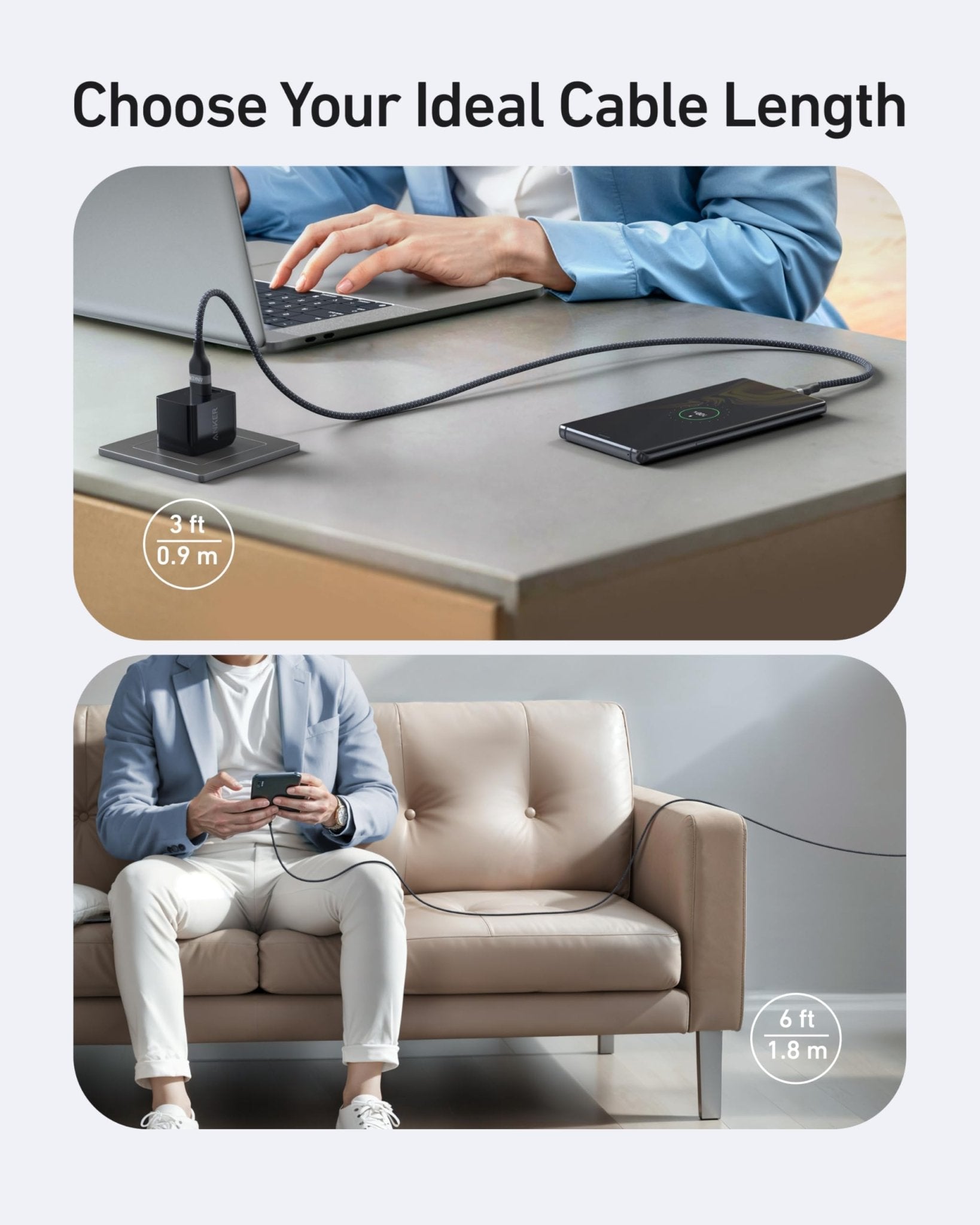 Anker USB-A to USB-C Cable (3 ft/6 ft, Upcycled-Braided) - BACKUPMYFILESNOW.COM®