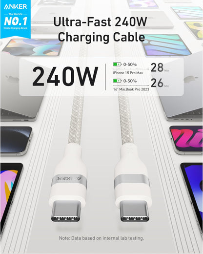 Anker USB-C to USB-C Cable (3 ft / 6 ft, 240W, Upcycled-Braided) - BACKUPMYFILESNOW.COM®