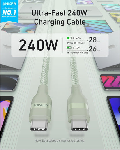 Anker USB-C to USB-C Cable (3 ft / 6 ft, 240W, Upcycled-Braided) - BACKUPMYFILESNOW.COM®