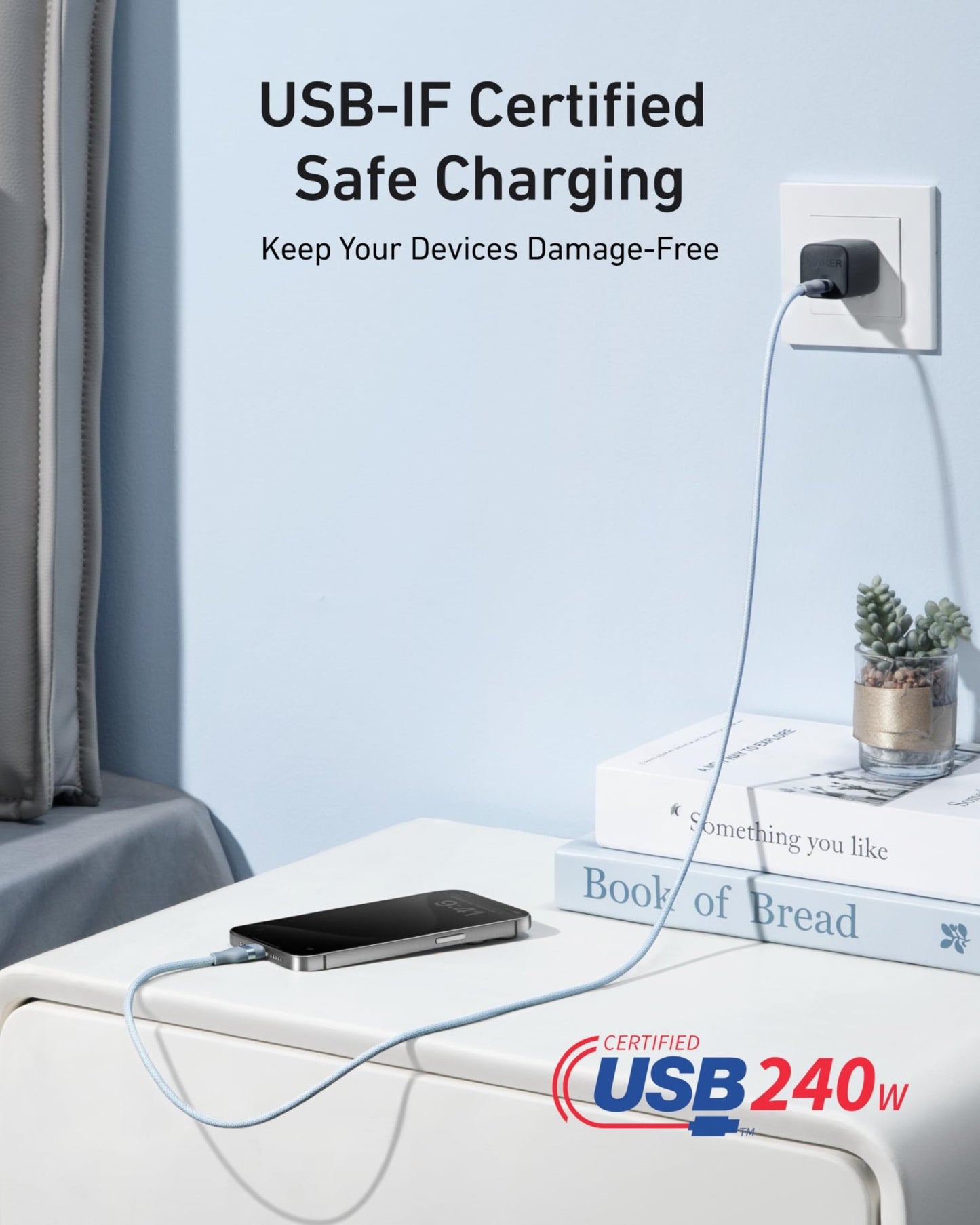 Anker USB-C to USB-C Cable (3 ft / 6 ft, 240W, Upcycled-Braided) - BACKUPMYFILESNOW.COM®