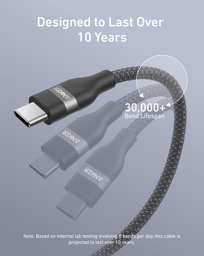 Anker USB-C to USB-C Cable (3 ft / 6 ft, 240W, Upcycled-Braided) - BACKUPMYFILESNOW.COM®