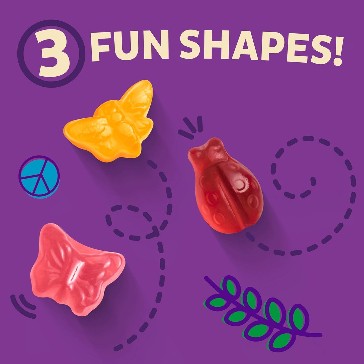 Annie's Organic Bees, Bugs, and Butterflies fruit flavored snacks in 7 oz pouch featuring colorful insect shapes and vibrant packaging.