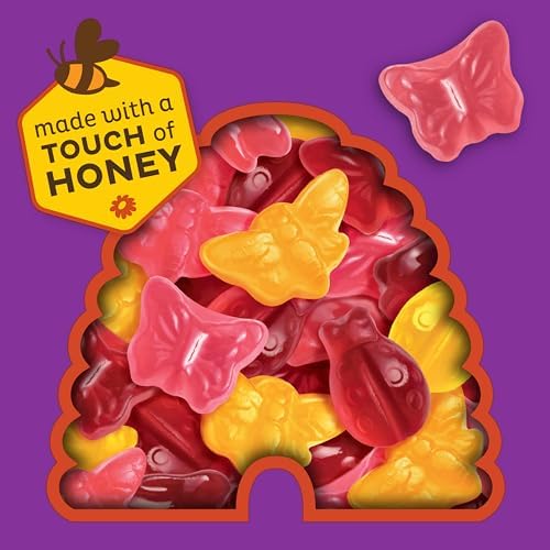 Annie's Organic Bees, Bugs, and Butterflies fruit flavored snacks in 10 pouches, colorful packaging with cartoon insect characters.