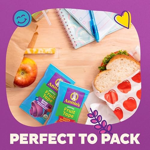 Annie's Organic Fruit Tape variety pack with swirly strawberry and bendy berry flavors, gluten-free 12-roll set.