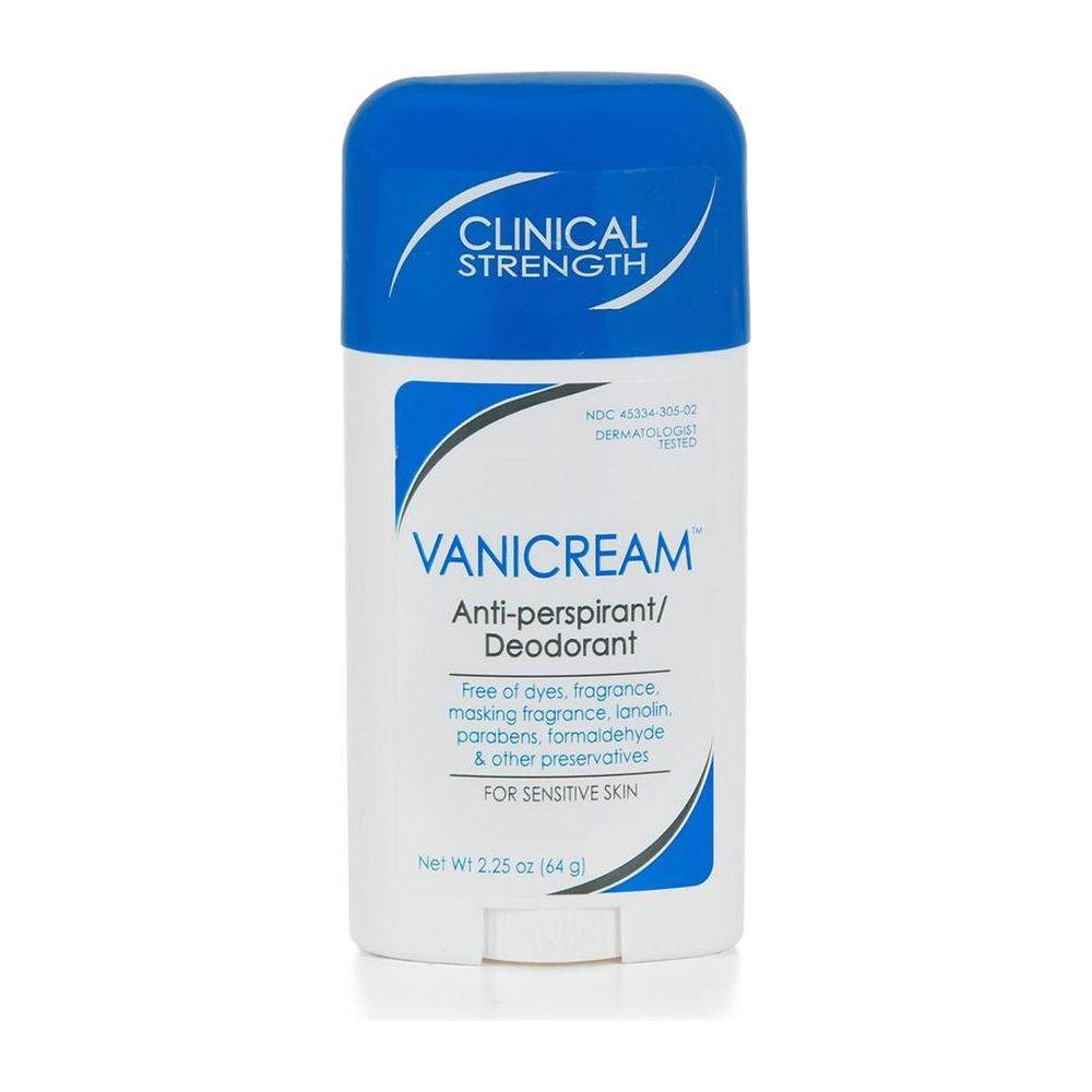Vanicream Anti-Perspirant Deodorant for sensitive skin in 2.25 oz tube, clinical strength formula, front view.