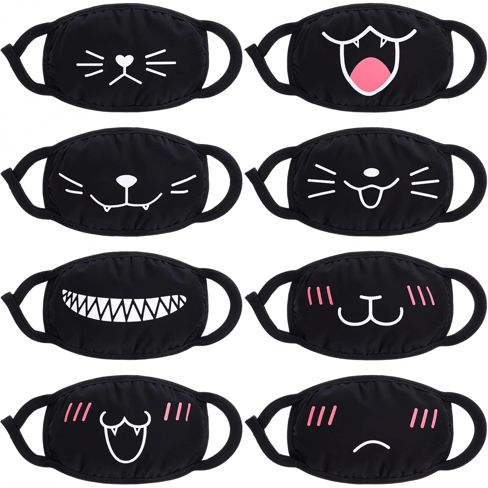 AOZUO 8PCS Cute Cat Face Mask Kawaii Cotton Mouth Masks Reusable Washable Face Mask Anti - Dust Anime Masks for Women Men - BACKUPMYFILESNOW