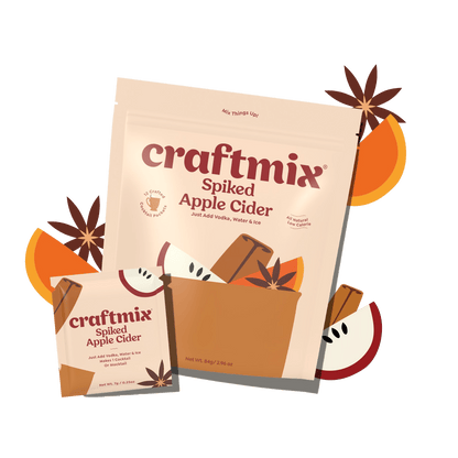 Craftmix Spiked Apple Cider cocktail mix in a bottle, with a spiked apple cider flavor and vibrant label design.