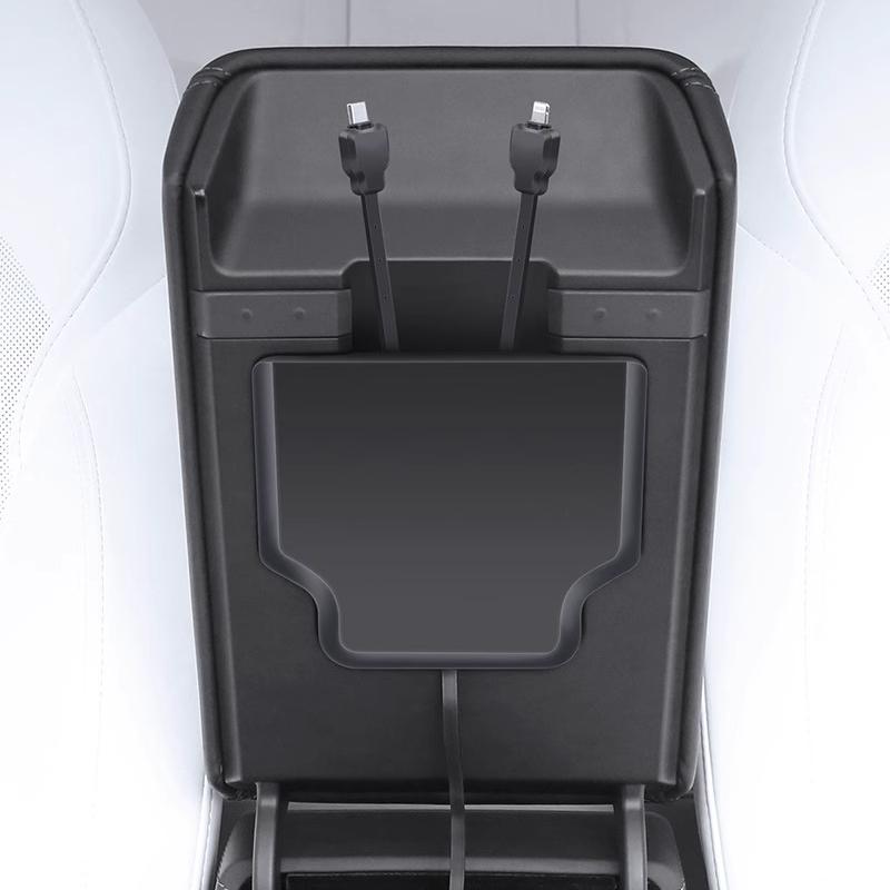 Tesery USB hub hidden armrest box expansion dock for Tesla Model Y Juniper, Model 3 Highland, and Model YL interior storage.