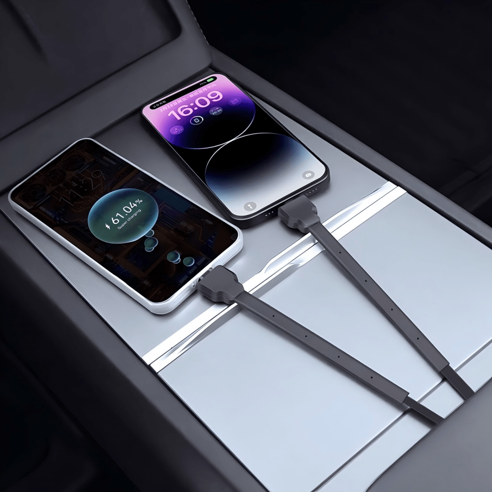 Tesla Model Y and Model 3 Highland armrest box USB hub expansion dock, hidden underarmrest storage for enhanced connectivity.
