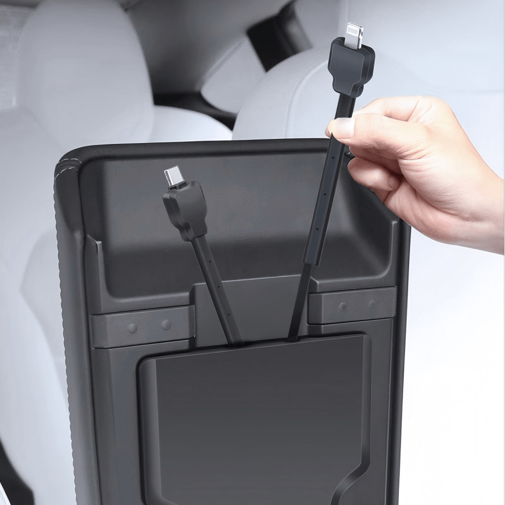 Tesery official USB hub armrest box expansion dock for Model Y Juniper, Model 3 Highland, and Model YL vehicles.