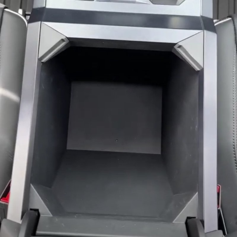 Cybertruck armrest storage box divider by Tesery Official Store, showing a sleek interior organizer for vehicle storage.