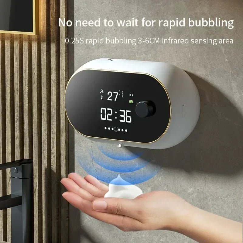 Automatic Induction Hand Washer Wall Mounted Soap Diapenser Electric USB Charging with LED Display Foam Machine Liquid Dispens - BACKUPMYFILESNOW
