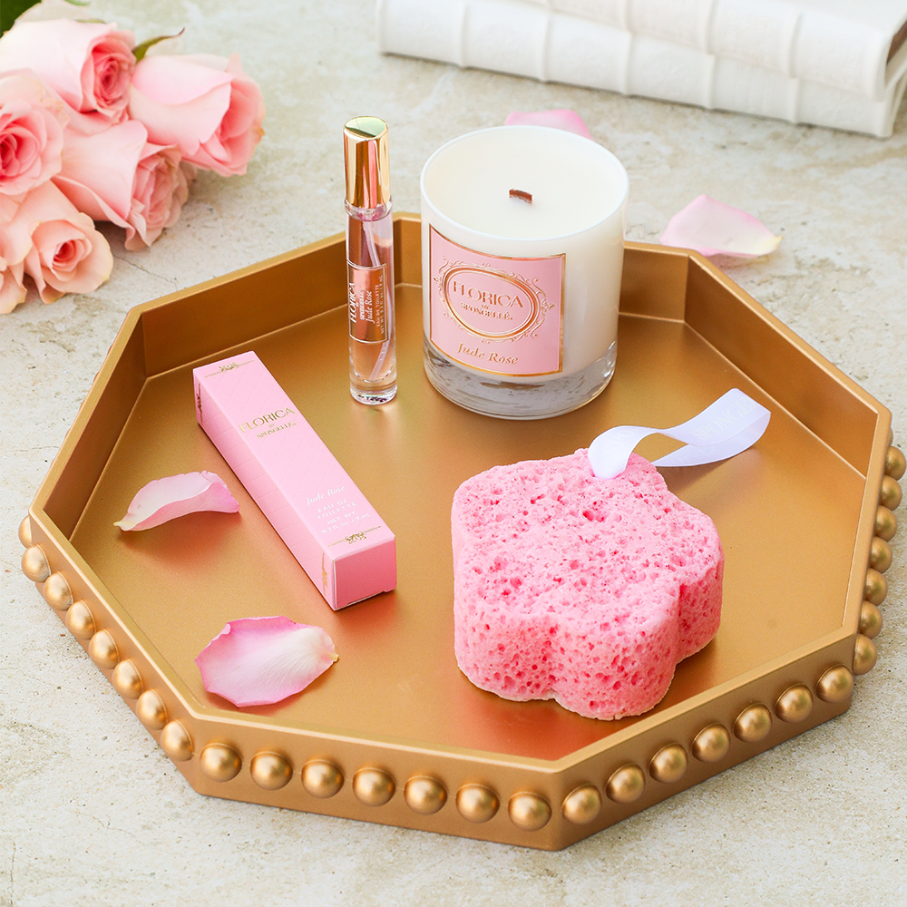 Spongellé Awakening Jude Rose 3-piece bath gift set with aromatic bath products and skincare essentials in a stylish bundle.