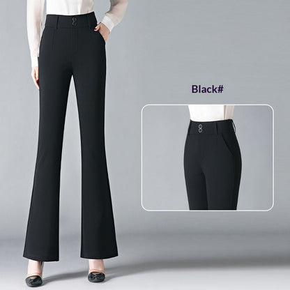 Women's casual high-waisted bootcut pants in a classic silhouette, shown in product view