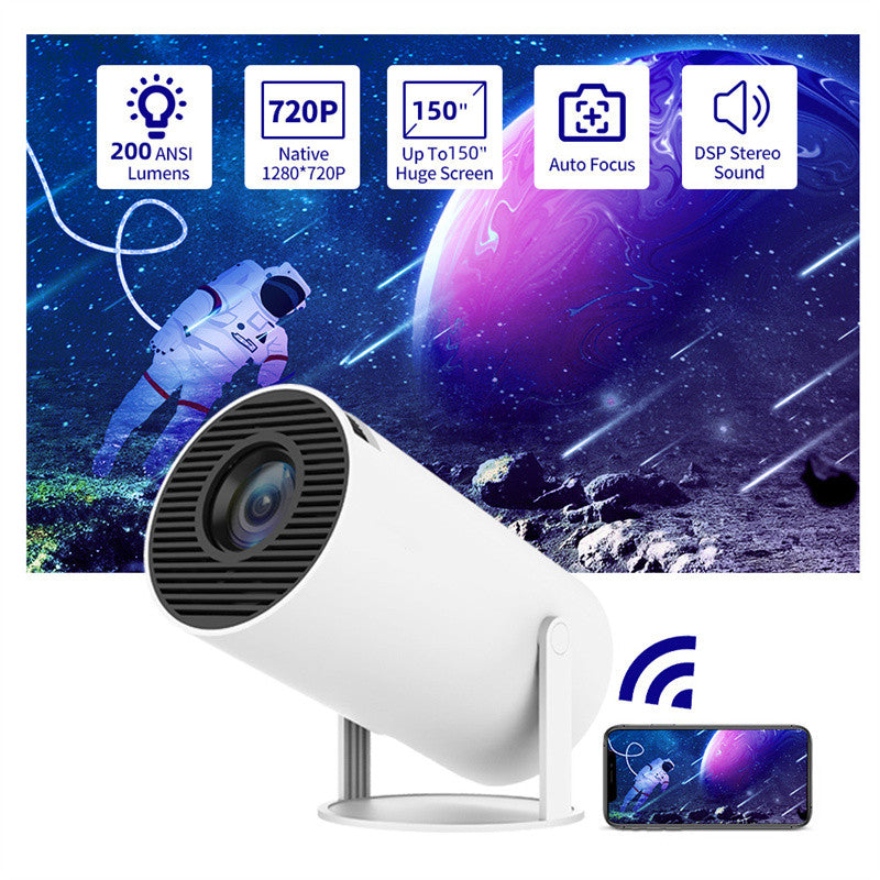 Portable small straight home video projector with 180-degree projection angle and automatic focus