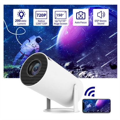 Portable small straight home video projector with 180-degree projection angle and automatic focus