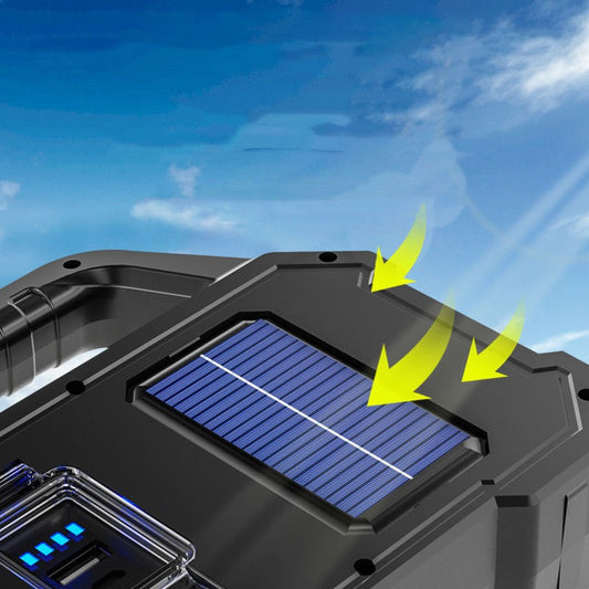 Outdoor waterproof solar power charger flashlight with strong light, black handheld design