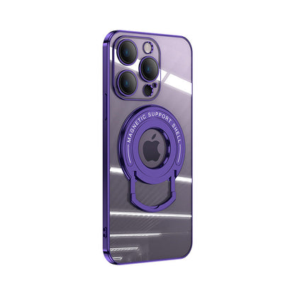 iPhone 15 transparent soft magnetic suction phone case with electroplated pull rod and invisible bracket