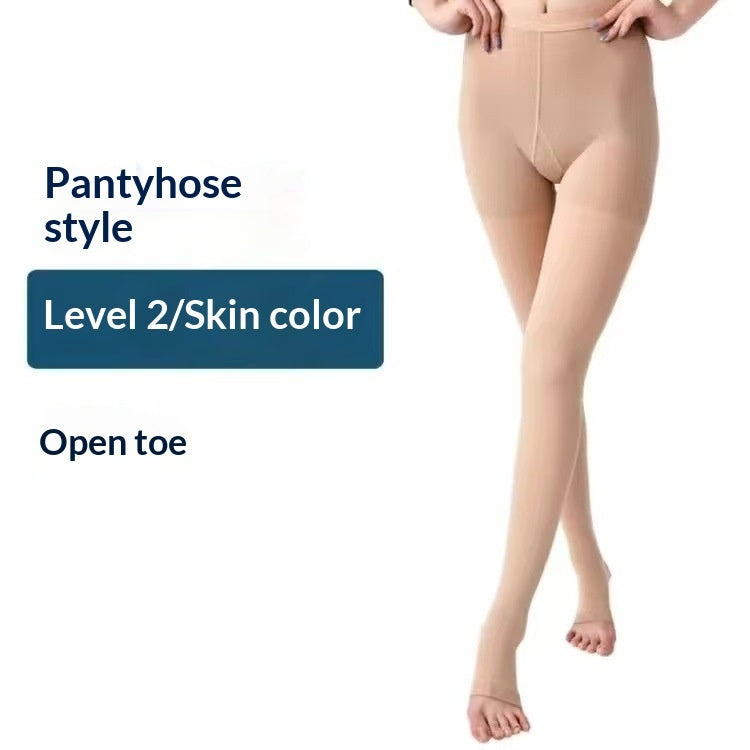 Women's compression mid-calf socks in black fabric, shown flat for a clear view of the design