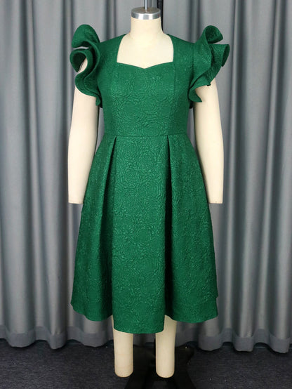 Lotus leaf three-dimensional sleeve A-line hem slimming evening dress in elegant silhouette