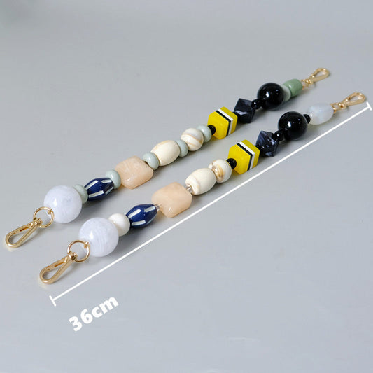 Colorful vintage handmade beaded bag chain with decorative beads and linked design