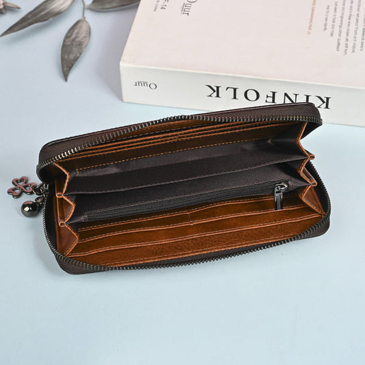 Embossed long wallet zipper clutch purse phone bag in a sleek fashion design