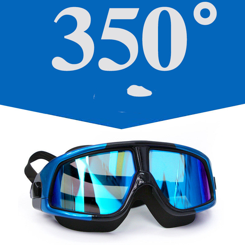 Transparent electroplating waterproof big-frame myopia swimming and diving goggles for adults